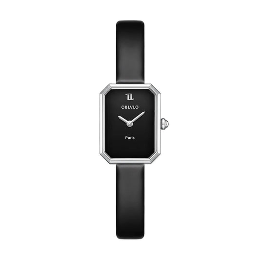 Oblvlo Watch Steel Quartz Leather Band