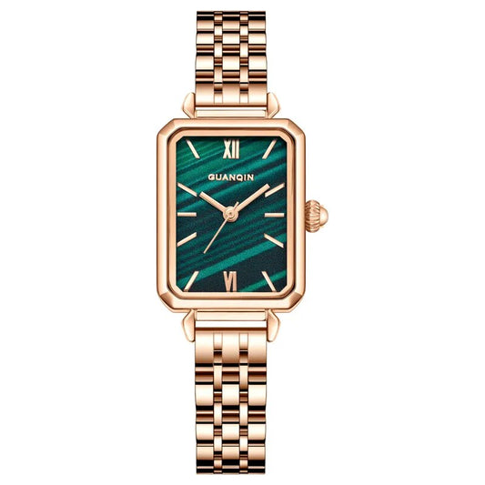 Guanqin Quartz ,Green Face, Gold Watch Stainless Steel Waterproof