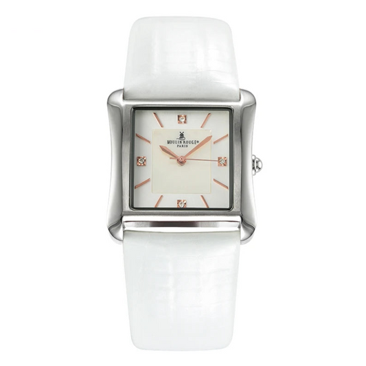 Berny Quartz Watch Genuine Leather Strap Square Gemstone Dial Shell Pattern