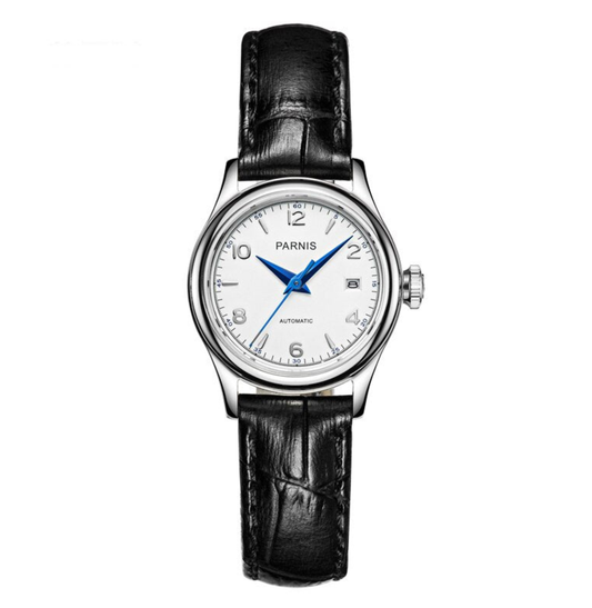 Parnis 26mm Women's Watch, Sapphire Glass, Leather Strap, Calendar