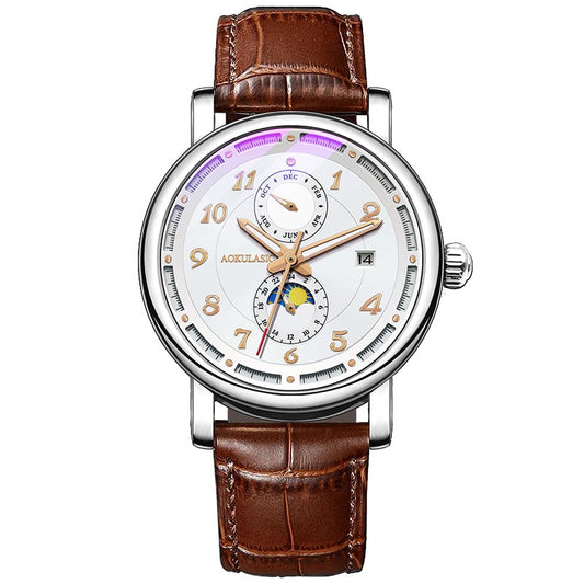 Aokulasic Automatic Mechanical Watch Men's Classic Design Men's Watch Leather Waterproof