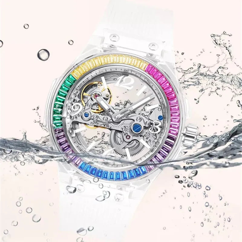 Carnival Women's Watch Transparent Case Skeleton Elegant Silicone Strap Water Resistant