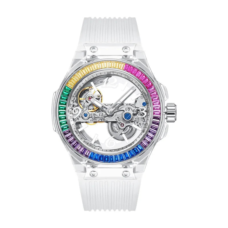 Carnival Women's Watch Transparent Case Skeleton Elegant Silicone Strap Water Resistant