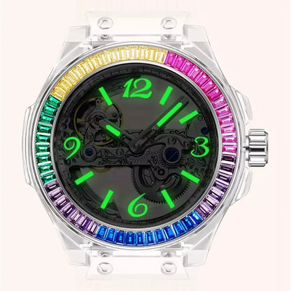 Carnival Women's Watch Transparent Case Skeleton Elegant Silicone Strap Water Resistant