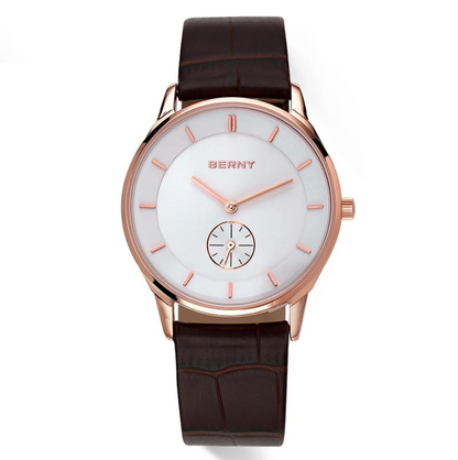 Berny Quartz Ultra-thin Simple Dial Watch Leather Band and Waterproof