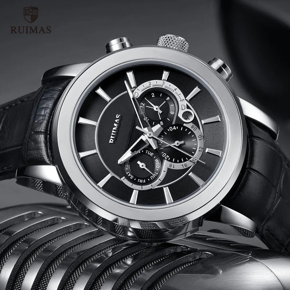 Ruimas Men's Automatic Watch Luxury Business Leather Strap Wristwatch