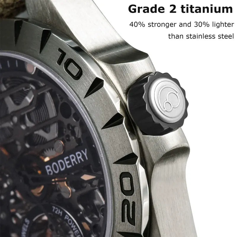 Boderry Skeleton Titanium Watch Automatic Waterproof Sapphire Glass