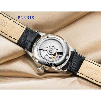 Parnis 26mm Women's Watch, Sapphire Glass, Leather Strap, Calendar