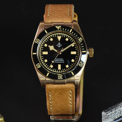 Hruodland 39mm Retro Bronze Automatic Men's Diving Watch Sapphire Crystal