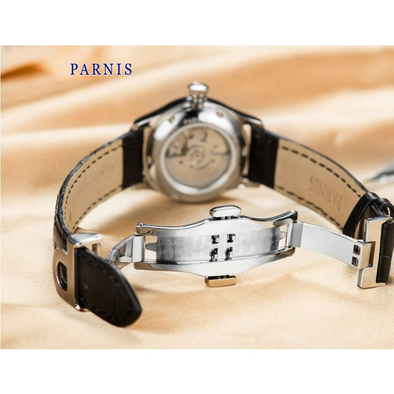 Parnis 26mm Women's Watch, Sapphire Glass, Leather Strap, Calendar