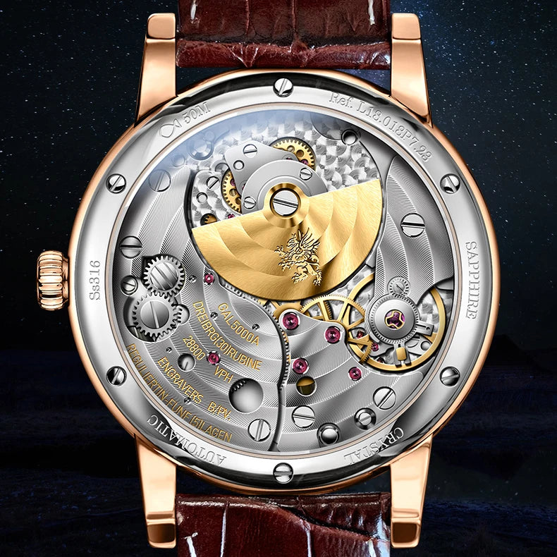 Lobinni Automatic Self-Wind Business or Fashion Watch with Sapphire Glass and Leather Band