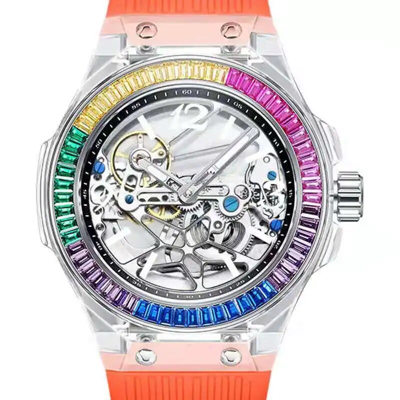 Hanboro Automatic Ladies Crystal Waterproof Luminous Watch with strong Silicone band