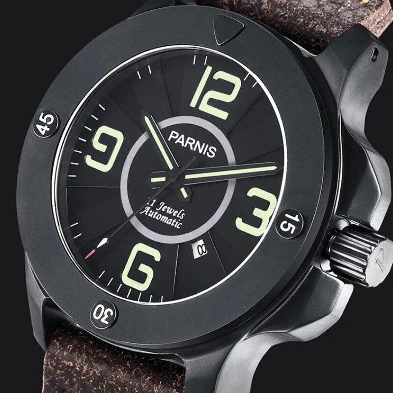 Parnis 47mm Mechanical Watch Miyota 821A Movement Sapphire Glass Luminous