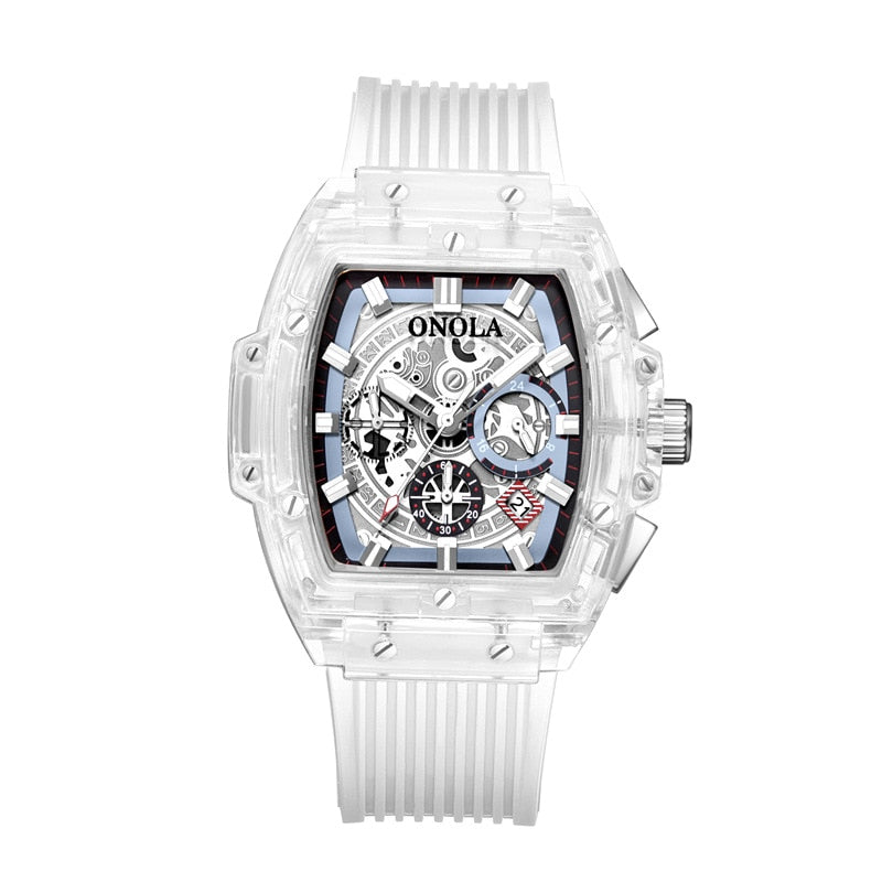 ONOLA 塑料手表风靡一时。有 9 种不同的组合可供选择。这个是透明的白色。