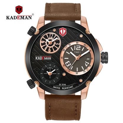 Kademan Quartz Big Dial Watch with Leather band and Waterproof