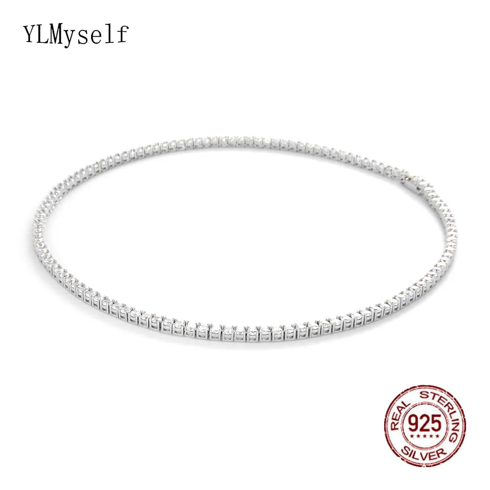 Zircon Choker chain,  Real 925 Sterling Silver 2mm (41cm)