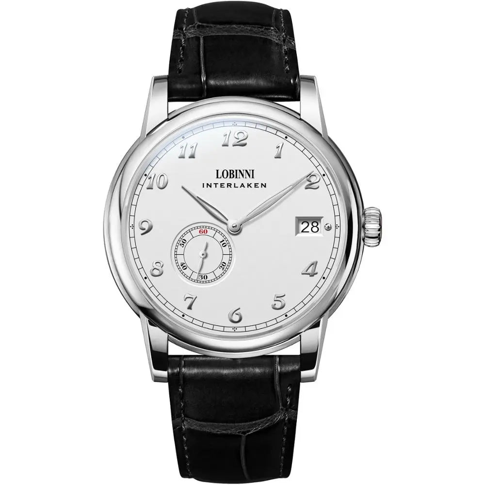 Lobinni Automatic Self-Wind Business or Fashion Watch with Sapphire Glass and Leather Band