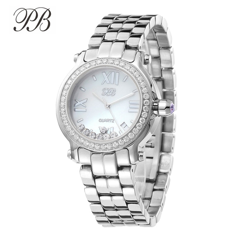 Princess Butterfly watch with floating rhinestone, crystal stainless steel band