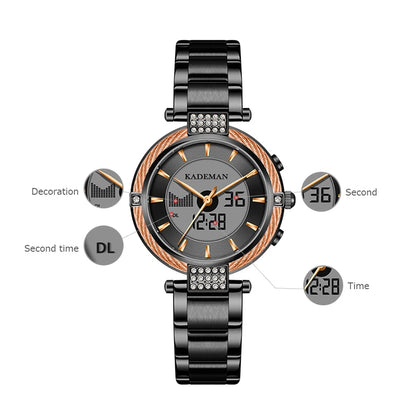 Kademan Elegant Quartz And Digital  Watch with LCD Screen Waterproof
