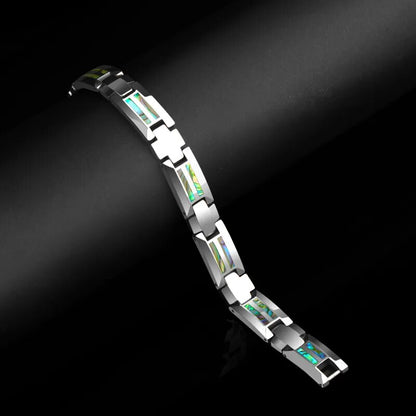 Tungsten Carbide Bracelet with Colorful Natural Shells Inlay Magnet Health Stones 18.5m/20.5cm Length