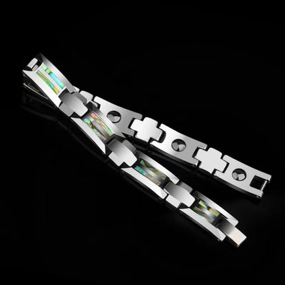 Tungsten Carbide Bracelet with Colorful Natural Shells Inlay Magnet Health Stones 18.5m/20.5cm Length