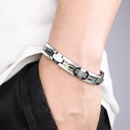 Tungsten Carbide Bracelet with Colorful Natural Shells Inlay Magnet Health Stones 18.5m/20.5cm Length