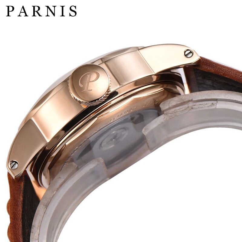 Parnis 43mm Rose Gold Case Mechanical Watch Automatic Waterproof Power Reserve