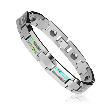 Tungsten Carbide Bracelet with Colorful Natural Shells Inlay Magnet Health Stones 18.5m/20.5cm Length