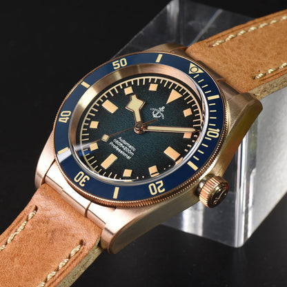 Hruodland 39mm Retro Bronze Automatic Men's Diving Watch Sapphire Crystal