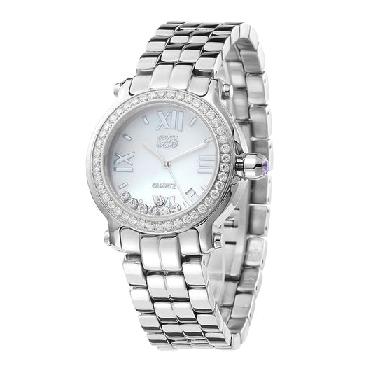 Princess Butterfly watch with floating rhinestone, crystal stainless steel band