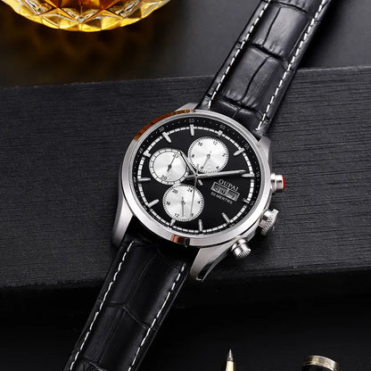 Oupai Commander Design Muti-Function Automatic Watch with Week Calendar Waterproof Leather Strap