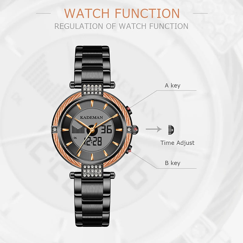 Kademan Elegant Quartz And Digital  Watch with LCD Screen Waterproof
