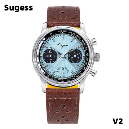 Sugess Pilot Men's Watch ST1906 Movement Hand wind Chronograph Sapphire Glass and Water Resistant with Power Reserve