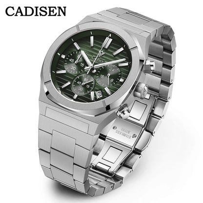 Cadisen Design Quartz Watch Automatic Date Sport Chronograph Waterproof Stainless steel