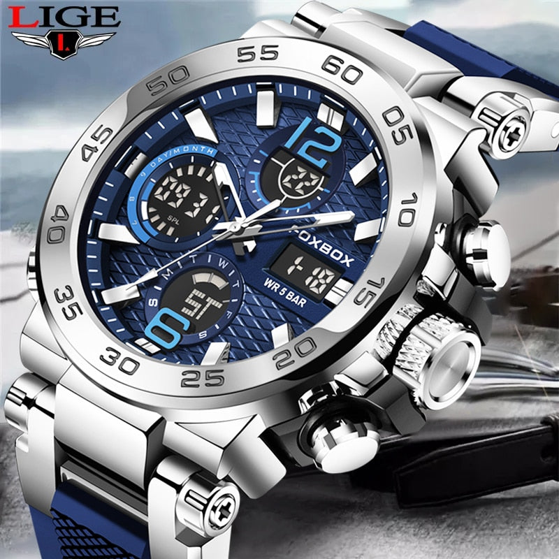 Lige Waterproof LCD Dual Display Quartz Watch