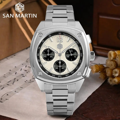 San Martin VK63 39.5mm  Sport Quartz Watch Stainless Steel Chronograph Waterproof