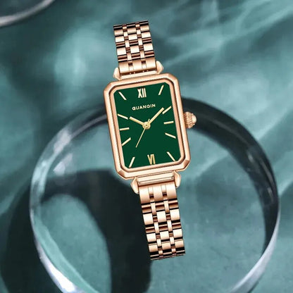 Guanqin Quartz ,Green Face, Gold Watch Stainless Steel Waterproof