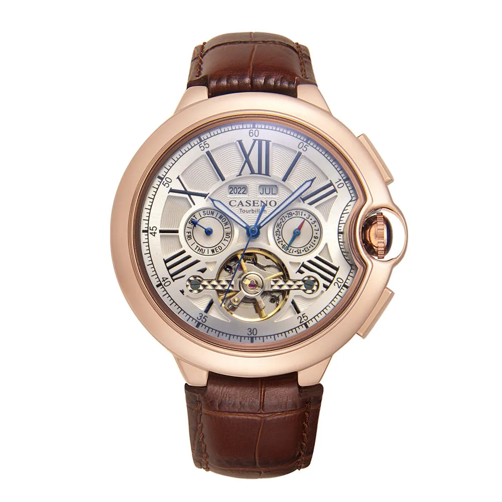 Caseno Tourbillon Business Mens Watch Automatic Multi-function Water Resistant