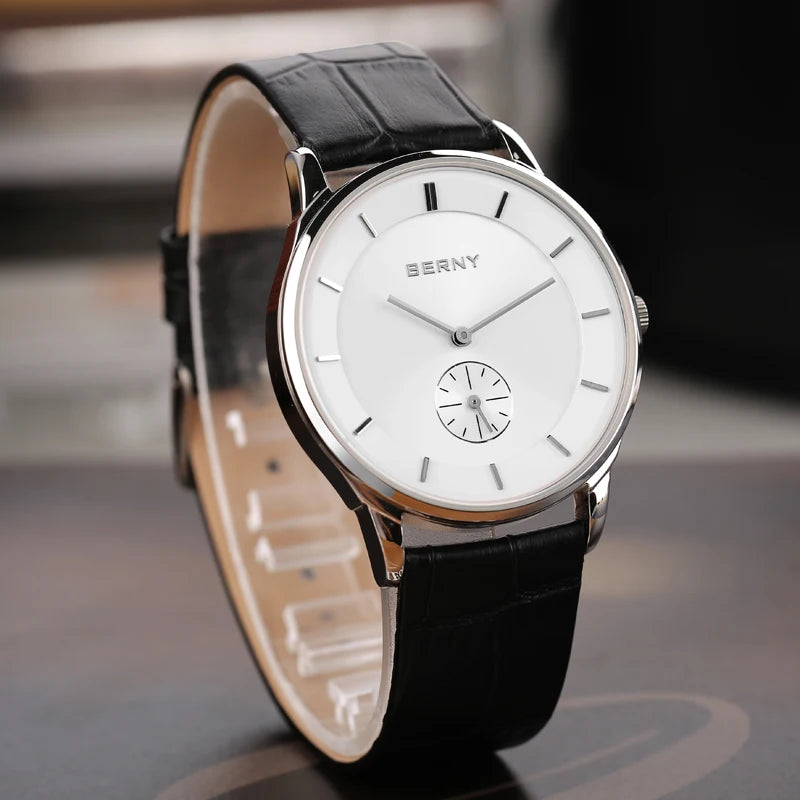 Berny Quartz Ultra-thin Simple Dial Watch Leather Band and Waterproof