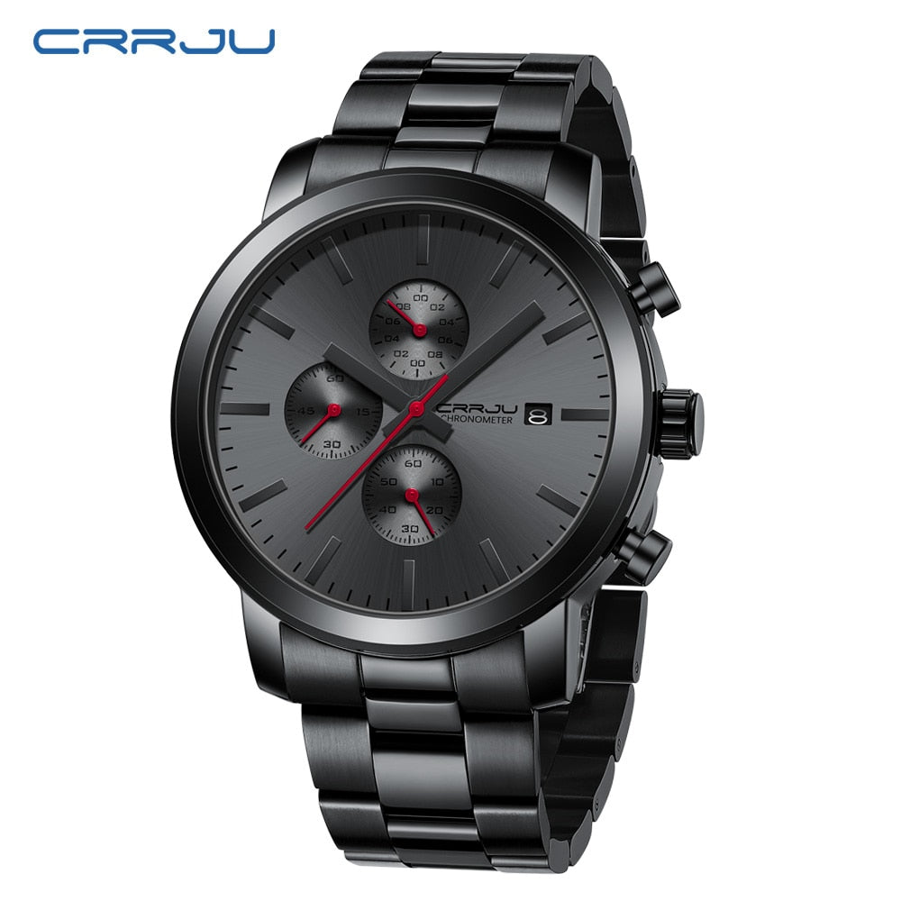 Crrju Watch with Stainless Steel Waterproof Chronograph Quartz and with date