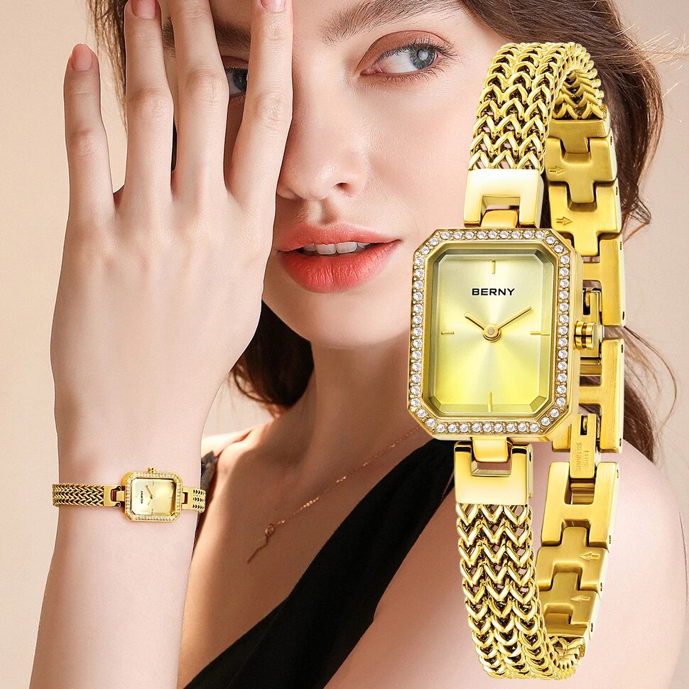 Berny Classy Gold Small Rectangle Watch