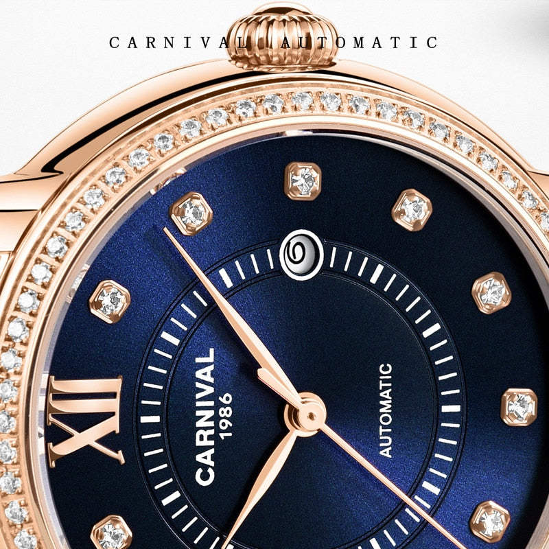 嘉年华品牌豪华机械自动手表防水水晶蓝宝石