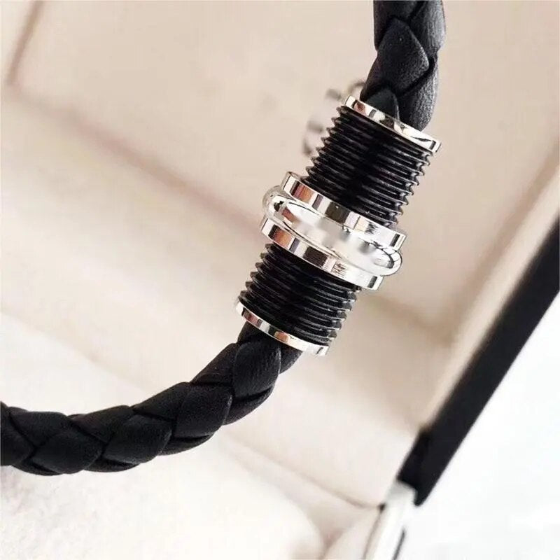 MB Men's Bullet Head Leather Bracelet Precision Steel Material Rotatable