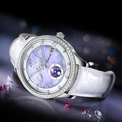 Lobinni White Shell Dial Diamonds Automatic Watch