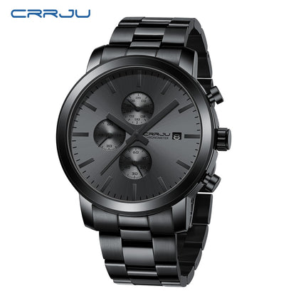 Crrju Watch with Stainless Steel Waterproof Chronograph Quartz and with date