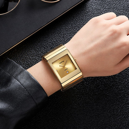 OUPAI 金色陶瓷34毫米手表 - 石英表男士超薄方形手表