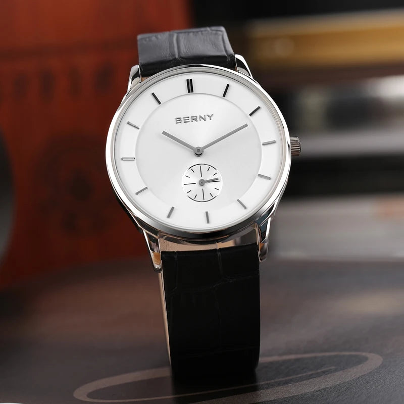 Berny Quartz Ultra-thin Simple Dial Watch Leather Band and Waterproof