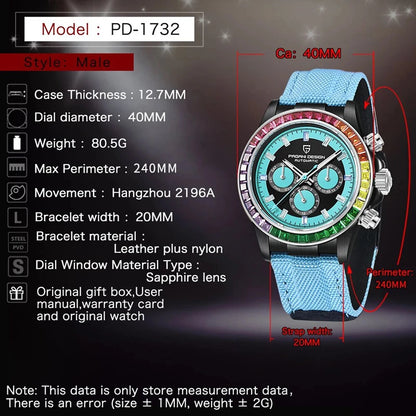 Pagani Design V2 40MM Rainbow Circle Luxury Men's Automatic Watch with Sapphire Glass and Waterproof