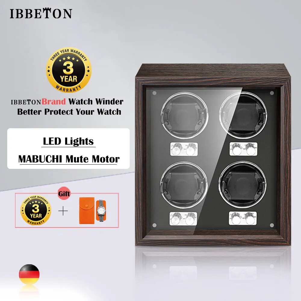 Automatic Watch Winder, IBBETON  Luxury High-End with Mabuchi Motor. Four or six watch winder.