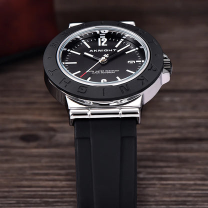 Aknight Watch Black Silicone Strap Quartz Movement Waterproof with Date Clock